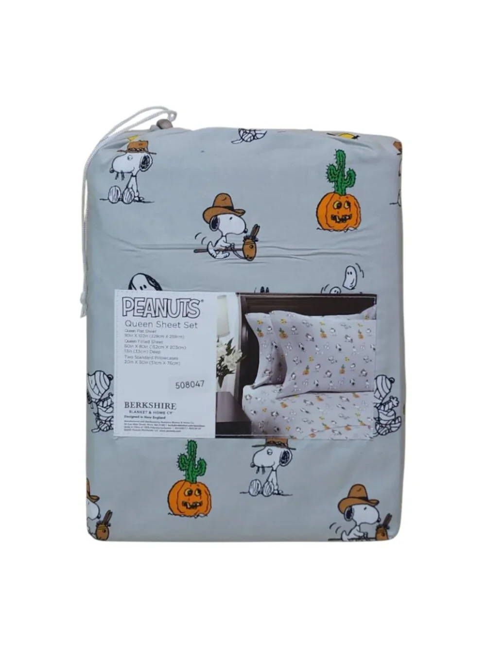 Peanuts Snoopy Fall Western Halloween Queen Sheet Set By Berkshire Light Gray